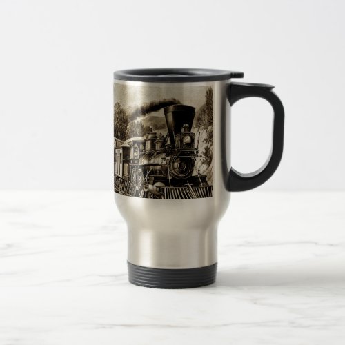 Steam engine locomotive history travel mug