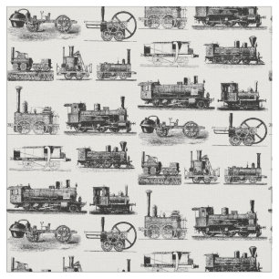 Steam Engine Locomotive "Steampunk" Pattern Fabric