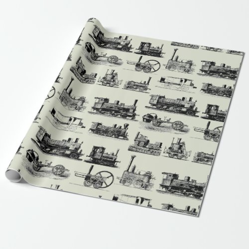 Steam Engine Locomotive Steampunk Pattern Wrapping Paper