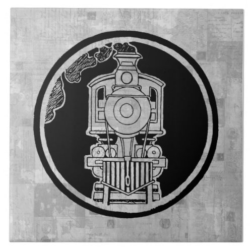 Steam Engine Locomotive Train Illustrated w Stamps Ceramic Tile