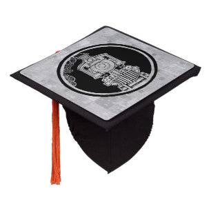 Steam Engine Locomotive Train Illustrated w Stamps Graduation Cap Topper