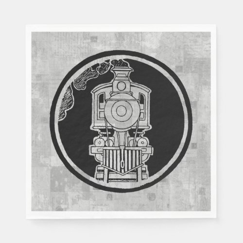 Steam Engine Locomotive Train Illustrated w Stamps Napkins