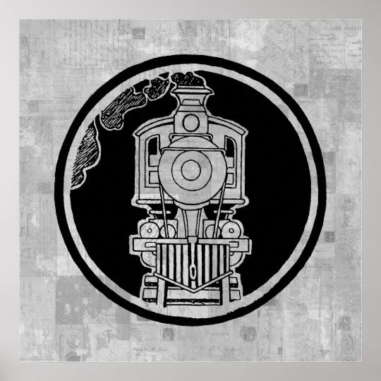 Steam Engine Locomotive Train Illustrated w Stamps Poster | Zazzle.com