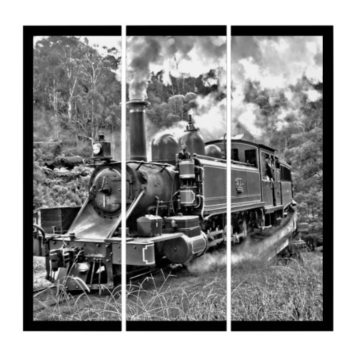 Steam Engine Puffing Black and White Photo Triptych