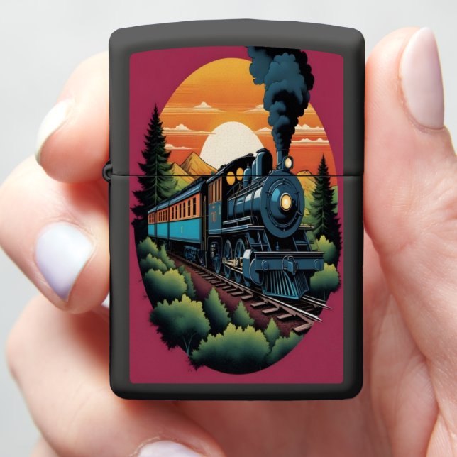 Steam Engine Sunset Journey Zippo Lighter (In Hand)