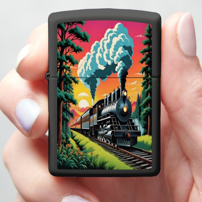 Steam Engine Sunset Ride Zippo Lighter (In Hand)
