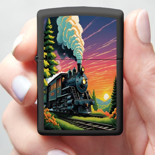 Steam Engine Sunset Zippo Lighter (In Hand)