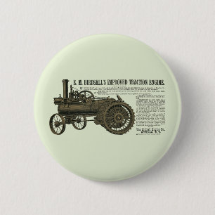 STEAM ENGINE TRACTION ENGINE FARM TRACTOR FARM BUTTON
