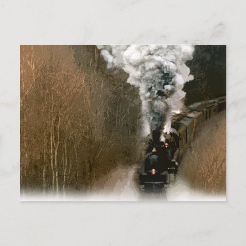 Steam Engine Train Barreling down the Tracks Postcard