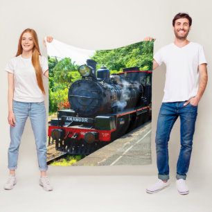 Steam Engine Train Railroad Railway at Station Fleece Blanket