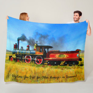 Steam Engine Train Railroad UP119 Add Name etc Fle Fleece Blanket