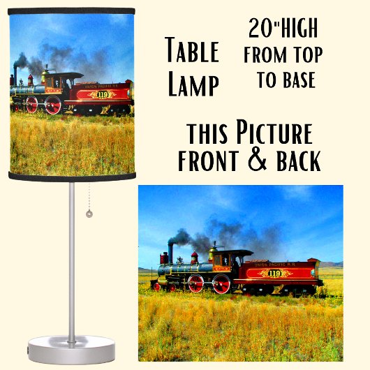 Steam Engine Train Railroad UP119 Table Lamp