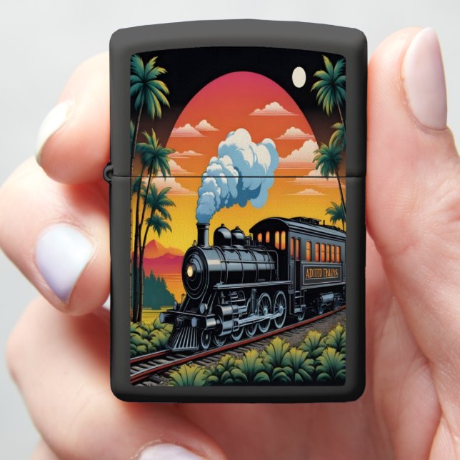 Steam Engine Train Sunset Zippo Lighter (In Hand)