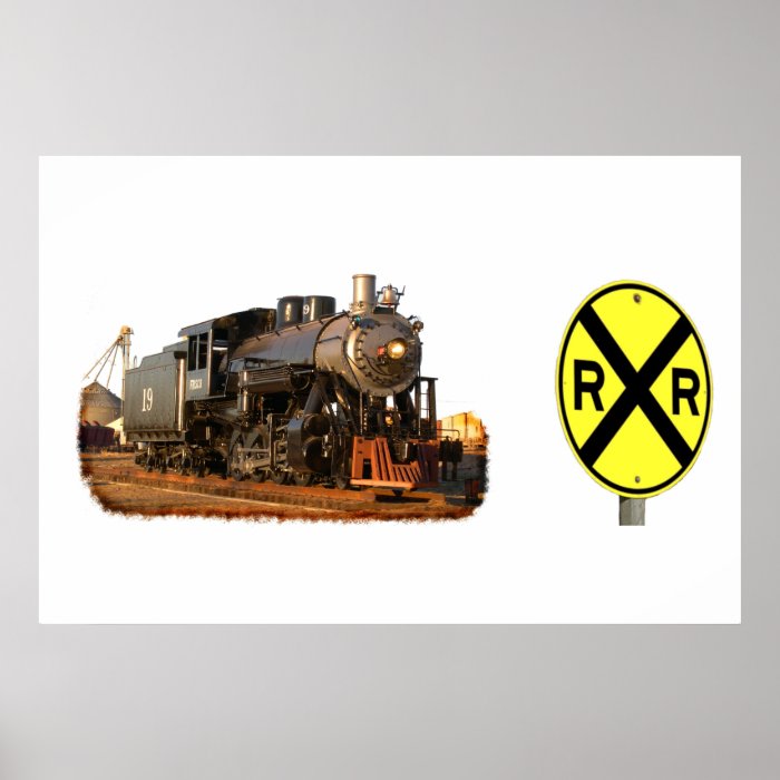 Steam Locomotive And Railroad Crossing Poster