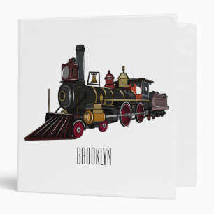 Steam locomotive cartoon illustration 3 ring binder