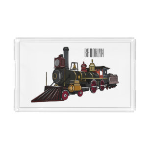 Steam locomotive cartoon illustration acrylic tray