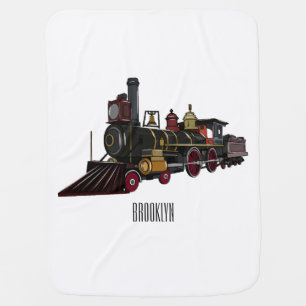 Steam locomotive cartoon illustration baby blanket
