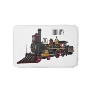 Steam locomotive cartoon illustration bath mat
