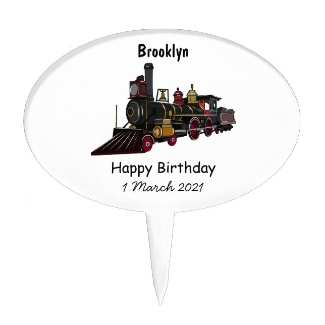 Steam locomotive cartoon illustration cake topper (Front)