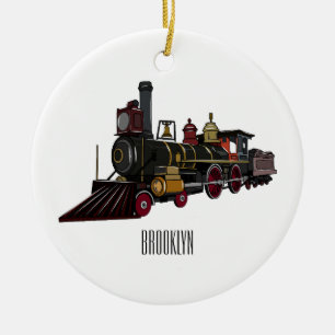 Steam locomotive cartoon illustration ceramic ornament