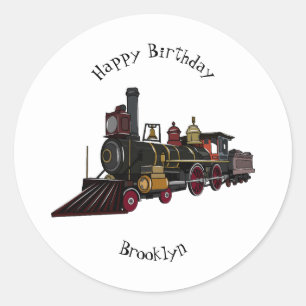 Steam locomotive cartoon illustration classic round sticker
