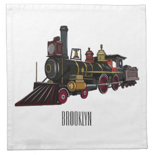 Steam locomotive cartoon illustration cloth napkin