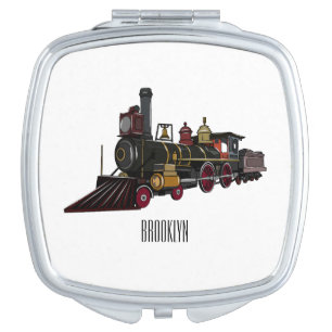 Steam locomotive cartoon illustration compact mirror