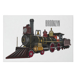 Steam locomotive cartoon illustration faux canvas print