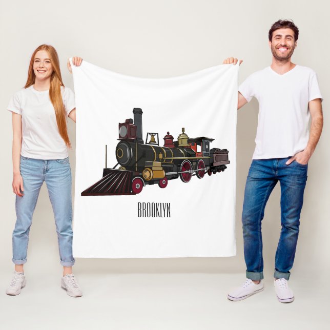 Steam locomotive cartoon illustration  fleece blanket (In Situ)
