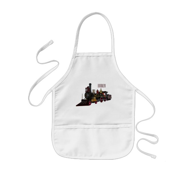 Steam locomotive cartoon illustration  kids' apron (Front)