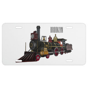Steam locomotive cartoon illustration  license plate