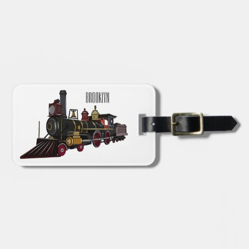 Steam locomotive cartoon illustration luggage tag