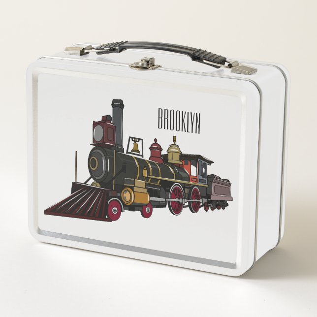 Steam locomotive cartoon illustration  metal lunch box (Front)