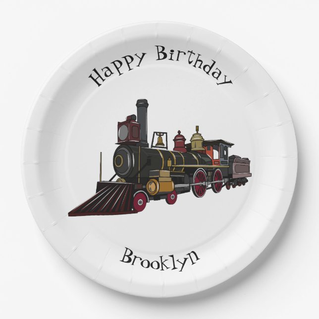 Steam locomotive cartoon illustration  paper plates (Front)