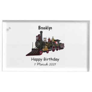 Steam locomotive cartoon illustration place card holder