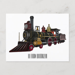 Steam locomotive cartoon illustration postcard
