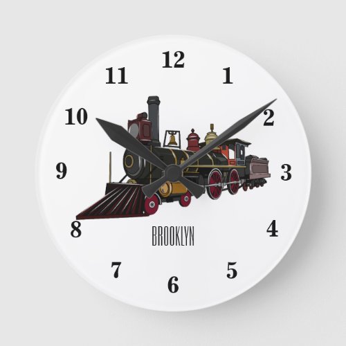 Steam locomotive cartoon illustration round clock