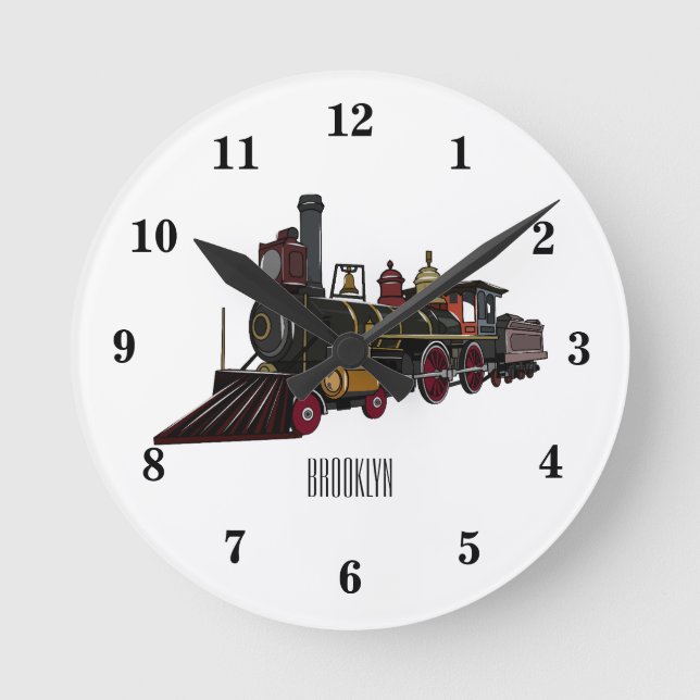 Steam locomotive cartoon illustration round clock (Front)