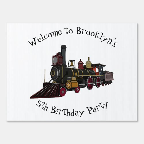 Steam locomotive cartoon illustration sign