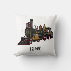 Steam locomotive cartoon illustration throw pillow
