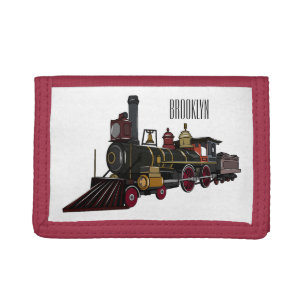 Steam locomotive cartoon illustration tri-fold wallet