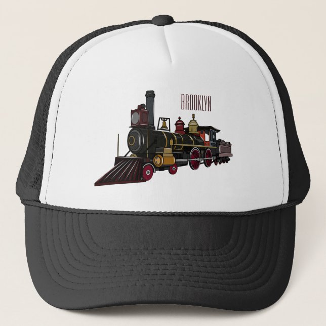 Steam locomotive cartoon illustration  trucker hat (Front)