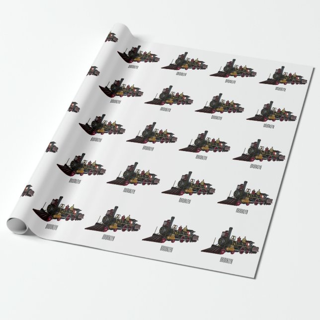 Steam locomotive cartoon illustration  wrapping paper (Unrolled)