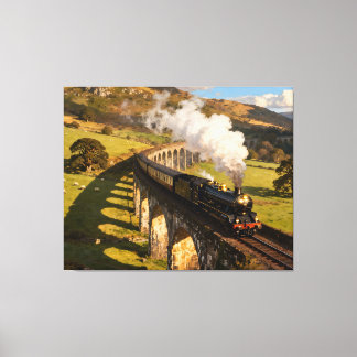 Steam Locomotive on Viaduct Canvas Print