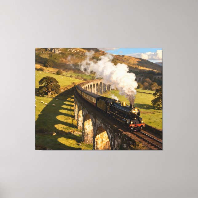 Steam Locomotive on Viaduct Canvas Print (Front)