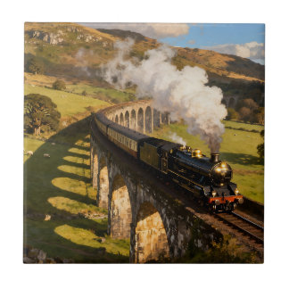 Steam Locomotive on Viaduct Ceramic Tile