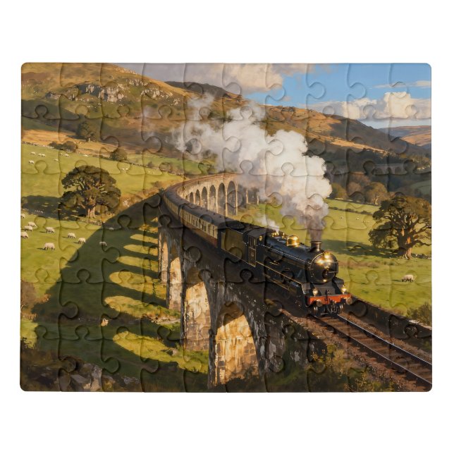 Steam Locomotive on Viaduct Jigsaw Puzzle (Puzzle Horizontal)