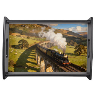 Steam Locomotive on Viaduct Serving Tray