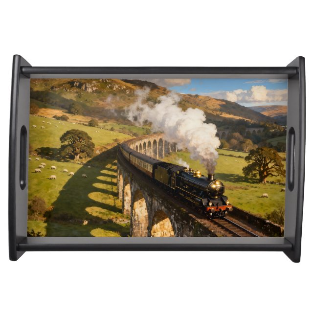 Steam Locomotive on Viaduct Serving Tray (Front)