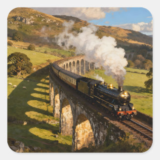 Steam Locomotive on Viaduct Square Sticker